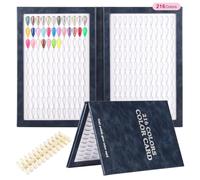 BNG Nail Colour Display Book 216 Colours Nails Art Card Chart with 240 Pieces Almonds False Nails Tips, Leather Stamped Silver Drops Colour Book for Salon Gel Polish, Dark Blue