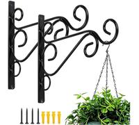 BNGGOGO Pack of 2 Black Iron Plant Hanging Hooks Wall Brackets for Planter Bird Feeder Lanterns Wind Chimes with Screws