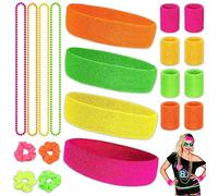 BNGXR 20 Pcs Headband and Wristbands Sweatband Set, Colorful Sweat Bands Absorbent for Men and Women, 80s Neon Party Accessories, Sports Headbands Wristbands for Yoga, Running, Tennis, Soccer