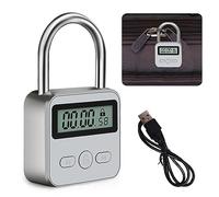 BNGXR Metal Timer Lock, Electronic Timer Padlock USB Rechargeable Time Padlock with LCD Display 99 Hours Max Timing Timed Lock Anti-Addiction and Bad Habits (Silver)