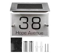 BNGXR Solar House Number, LED Stainless Steel Illuminated Solar House Number with 4 IP44 LEDs with Numbers 0-9 & A-Z Letters and Twilight Switch for Outdoor