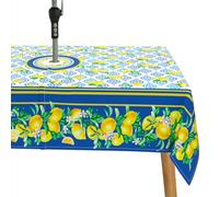 bnhjsdw Blue Lemon Outdoor Tablecloth with Umbrella Hole for Oval Table, Waterproof Lemon Patio Table Cloth with Zipper - 60 x 84 inches