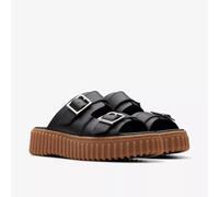 BNIB Clarks Ladies TORHILL SLIDE Black Leather Sandals