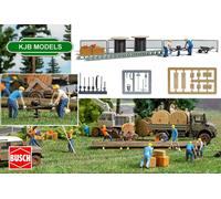 BNIB OO / HO BUSCH 7834 DRILL WITH 2 FIGURES + FENCE, CABLE, TOOLS, LADDERS ETC