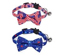 Bnibol 2Pack American Flag Cat Collar Breakaway with Removable Bow Tie and Bell ,Safety Suitable for Independence Day (Independence Day)