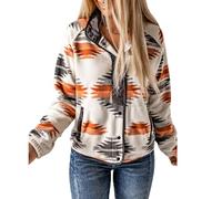 Bnigung Women's Fleece Jacket Vintage Aztec Print Snap Button Down Casual Long Sleeve Shacket Coats Shirt with Pockets, Grey, M