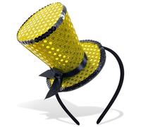 Bniksok Mini Top Hat Headband Sequins Tea Party Headpiece Fascinator 1920s Gatsby Party Costume Accessory for Women Lady Gril, Gold, Small