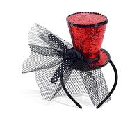 Bniksok Mini Top Hat on Headband Red Sequin with Veil