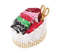 Bnineteenteam 1:12 Dollhouse Sewing Kit, Simulation Mini Sewing Cloth Material Tools Model Fabric Scissors Tape Measure Miniature Basket Role Play Toys Role Play Toys