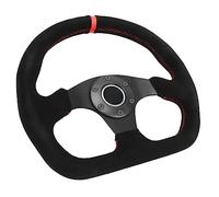 Bnineteenteam Racing Steering Wheel, 12.8in Suede Leather D Shape Steering Wheel with 6 Bolt Grip Red Stitch Horn Button for Racing/Rally/Motorsport/Car Sim Driving