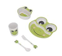 Bnineteenteam Toddler Dinnerware Set, Dishwasher Safe, Non-Slip Cartoon Frog Design, 5-Piece Baby Feeding Kit with Dinner Plate, Bowl, Mug, Fork, Spoon for Toddlers, Preschoolers, and Kids