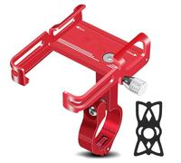 Bnineteenteam Universal Bike Phone Mount, Aluminium Alloy Motorcycle Phone Holder with Protective Sponge Padding, Stable Silicone Clamp, Durable Construction for 55-100mm, Fits (Red)