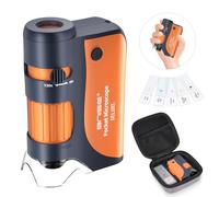 BNISE Pocket Microscope, Portable Miniscope Kids 60X-120X, Handheld Mini Miniscope with LED Lights with Carring Case and 5pcs Microscope Slides for Lab Study, Educational Kit