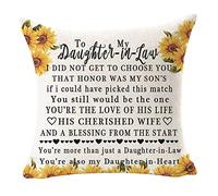 Bnitoam Sunflowers to My Daughter-in-Law Best Gift I Love You Quote Square Cotton Linen Decorative Throw Pillow Cover Cushion Case for Outdoor Bed Sofa Bar Wedding Couch Family 18inches (A) (B1)