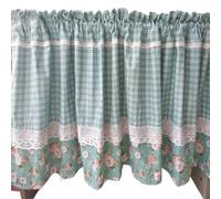 bnjlSDATwr small curtains， Sheer Valance Curtain,Kitchen Valances, Handmade Cotton Polyester Cafe, Rural Style Check Short for Bistro Bathroom, Rod Pocket Half Wind(Blue,W x H 150 x 90cm)