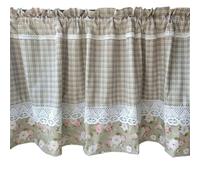 bnjlSDATwr small curtains， Sheer Valance Curtain,Kitchen Valances, Handmade Cotton Polyester Cafe, Rural Style Check Short for Bistro Bathroom, Rod Pocket Half Wind(Brown,W x H 150 x 50cm)