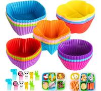 BNJZWJJ 60 Pcs Silicone Lunch Box Dividers, Reusable Silicone Cupcake Liners with Animal Food Picks, Multicolor, Perfect for Parties and Special Occasions, Birthday, Wedding, Christmas