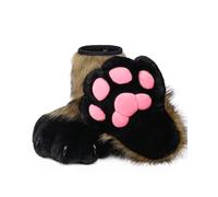 BNLIDES Cosplay Animal Cat Wolf Dog Fox Fursuit Feet Paw Claw Shoes Furry Boots Costume Accessories for Adult, Khaki-black, One Size