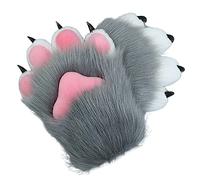 BNLIDES Cosplay Animal Cat Wolf Dog Fox Paws Claws Gloves Fursuit Paws Accessories for Adults (Grey)