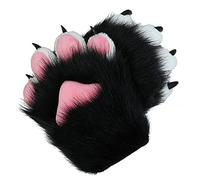 BNLIDES Cosplay Animal Cat Wolf Dog Fox Paws Claws Gloves Fursuit Paws Accessories for Adults (White-Black)