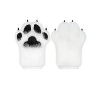 BNLIDES Cosplay Fursuit Paw Gloves Fur Ball Gloves Built-in Whistle Decompression Toy Costume Party Accessories for Adults, lightwhite, M