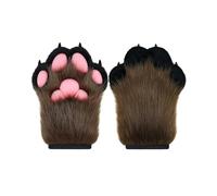 BNLIDES Cosplay Fursuit Paw Gloves Fur Claw Gloves Built-in Whistle Decompression Toy Costume Party Accessories for Adults, Coffee-Black, M