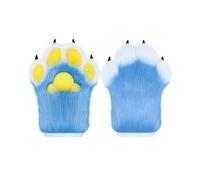 BNLIDES Cosplay Fursuit Paw Gloves Fur Claw Gloves Built-in Whistle Decompression Toy Costume Party Accessories for Adults, Light-blue, M