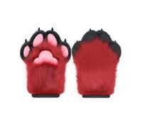 BNLIDES Cosplay Fursuit Paw Gloves Furry Claw Gloves Built-in Whistle Decompression Toys Costume Party Accessories for Adult, Red-black, Medium