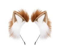 BNLIDES Handmade Fur Fox Wolf Cat Ears Headwear Women Men Cosplay Costume Party Cute Head Accessories for Halloween (Khaki White)