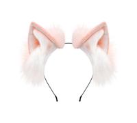 BNLIDES Handmade Fur Fox Wolf Cat Ears Headwear Women Men Cosplay Costume Party Cute Head Accessories for Halloween (Pink White)