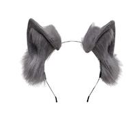 BNLIDES Handmade Fur Fox Wolf Cat Ears Headwear Women Men Cosplay Costume Party Cute Head Accessories for Halloween (Grey)