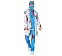 BNLIK Halloween Zombie Doctor Costume Men: Doctor Costume Horror Carnival Surgeon Costume Adult Set with Doctor's Coat, Doctor's Hat, Doctor Mask, Top, Trousers and Stethoscope (XXL)