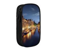 bnmklda Amsterdam Night View Printed Large - Capacity Double - Layer Pencil Case Black - Large Capacity Pen Case for School & Office Supplies