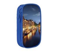 bnmklda Amsterdam Night View Printed Large - Capacity Double - Layer Pencil Case Blue - Large Capacity Pen Case for School & Office Supplies