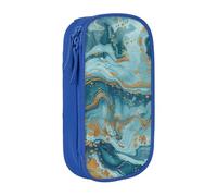 bnmklda Azurite Teal and Foil Gold Oil Marble Pattern Printed Large - Capacity Double - Layer Pencil Case Blue - Large Capacity Pen Case for School & Office Supplies