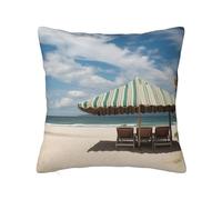 bnmklda Beach and Awning Printed Double - sided Plush Pillow Cover - Soft Polyester Square pillow for Sofa, Bedroom, Living Room & Home Decor 60x60cm
