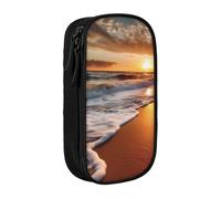 bnmklda Beach Sunrise White Wave Printed Large - Capacity Double - Layer Pencil Case Black - Large Capacity Pen Case for School & Office Supplies