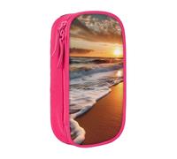 bnmklda Beach Sunrise White Wave Printed Large - Capacity Double - Layer Pencil Case Pink - Large Capacity Pen Case for School & Office Supplies