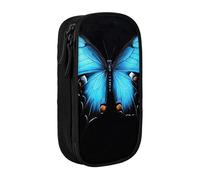 bnmklda Beautiful Blue Butterfly Printed Large - Capacity Double - Layer Pencil Case Black - Large Capacity Pen Case for School & Office Supplies