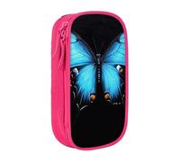 bnmklda Beautiful Blue Butterfly Printed Large - Capacity Double - Layer Pencil Case Pink - Large Capacity Pen Case for School & Office Supplies
