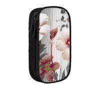 bnmklda Blooming Hibiscus Flowers Printed Large - Capacity Double - Layer Pencil Case Black - Large Capacity Pen Case for School & Office Supplies