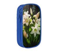 bnmklda Blossoming Lilies Printed Large - Capacity Double - Layer Pencil Case Blue - Large Capacity Pen Case for School & Office Supplies