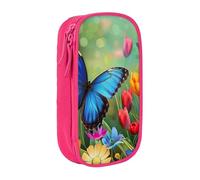 bnmklda Blue Butterfly and Flowers Printed Large - Capacity Double - Layer Pencil Case Pink - Large Capacity Pen Case for School & Office Supplies