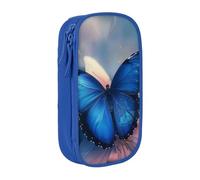 bnmklda Blue Butterfly Printed Large - Capacity Double - Layer Pencil Case Blue - Large Capacity Pen Case for School & Office Supplies