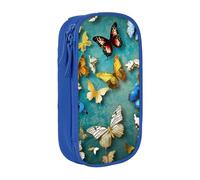 bnmklda Butterfly Printed Large - Capacity Double - Layer Pencil Case Blue - Large Capacity Pen Case for School & Office Supplies
