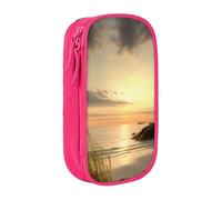 bnmklda Calm Coastal Scene Printed Large - Capacity Double - Layer Pencil Case Pink - Large Capacity Pen Case for School & Office Supplies