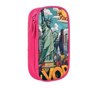 bnmklda Cartoon Cute New York American Theme Art Printed Large - Capacity Double - Layer Pencil Case Pink - Large Capacity Pen Case for School & Office Supplies