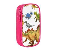 bnmklda Cartoon Dinosaur Images Printed Large - Capacity Double - Layer Pencil Case Pink - Large Capacity Pen Case for School & Office Supplies