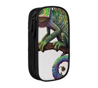 bnmklda Chameleon Listen Music Print Printed Large - Capacity Double - Layer Pencil Case Black - Large Capacity Pen Case for School & Office Supplies