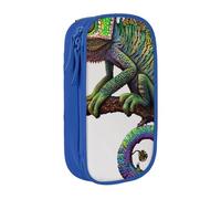 bnmklda Chameleon Listen Music Print Printed Large - Capacity Double - Layer Pencil Case Blue - Large Capacity Pen Case for School & Office Supplies